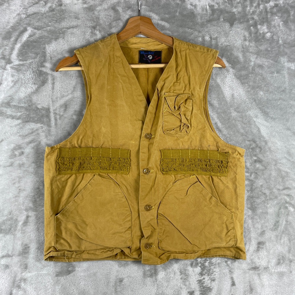 Vintage Blue Bill Red Head Hunting Vest Men Small Brown Canvas Game Bag Pockets